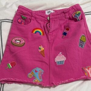 Lola + The Boys Pink Skirt with Colorful Patches